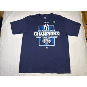 NY Yankees 2009 American League Champions T-Shirt Majestic  Large Blue  NEW